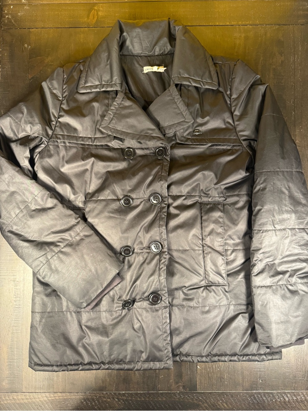 Lacoste Vintage Black Quilted Double-Breasted Jacket Sz 38